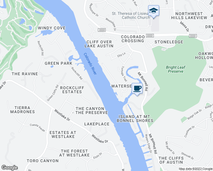 map of restaurants, bars, coffee shops, grocery stores, and more near 5225 Tortuga Trail in Austin