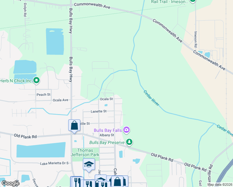 map of restaurants, bars, coffee shops, grocery stores, and more near 851 Cahoon Road North in Jacksonville
