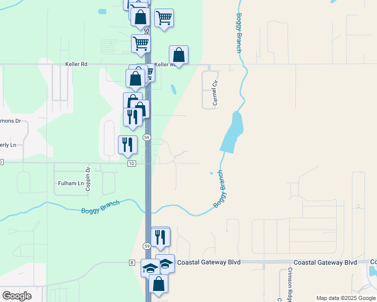map of restaurants, bars, coffee shops, grocery stores, and more near 20223 Richard Childress Lane in Foley