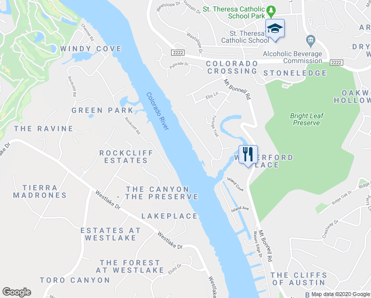 map of restaurants, bars, coffee shops, grocery stores, and more near 5225 Tortuga Trail in Austin