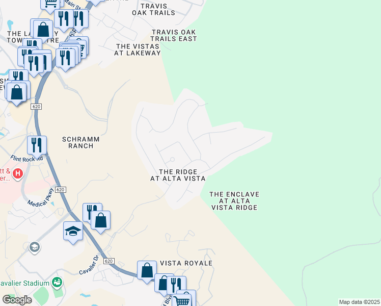 map of restaurants, bars, coffee shops, grocery stores, and more near 104 Whitley Drive in Austin