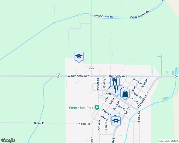 map of restaurants, bars, coffee shops, grocery stores, and more near 470 West Kennedy Avenue in Iota