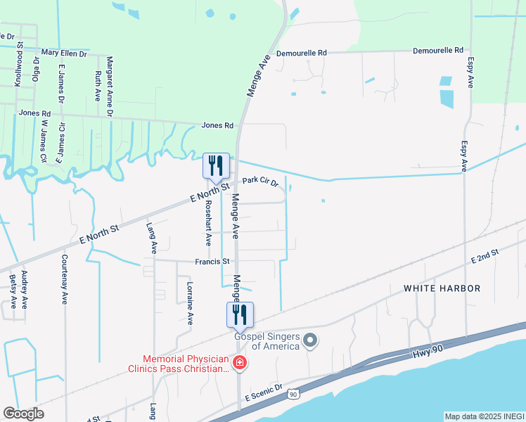 map of restaurants, bars, coffee shops, grocery stores, and more near 910 Park Circle Drive in Pass Christian