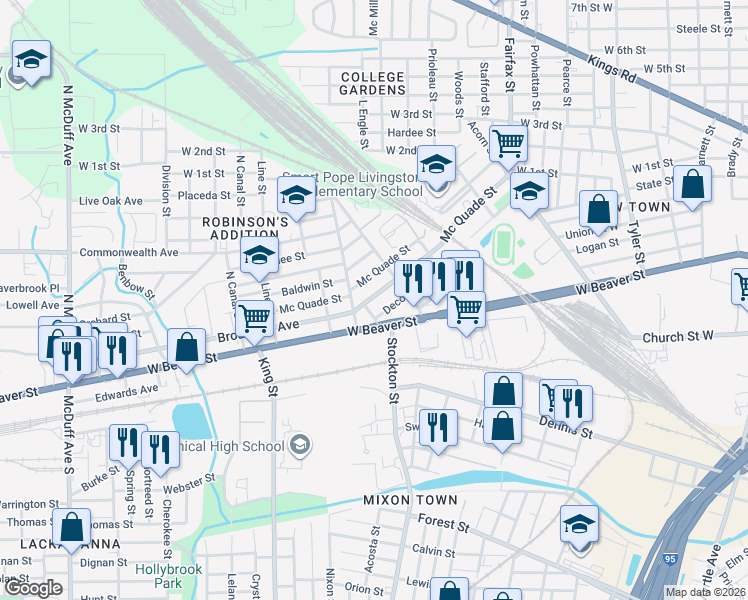 map of restaurants, bars, coffee shops, grocery stores, and more near 1952 Broadway Avenue in Jacksonville