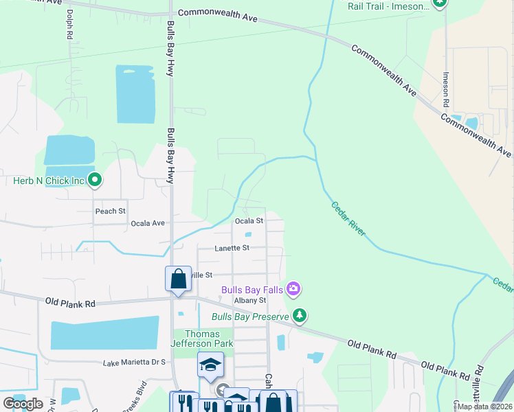 map of restaurants, bars, coffee shops, grocery stores, and more near 8145 Ocala Avenue in Jacksonville