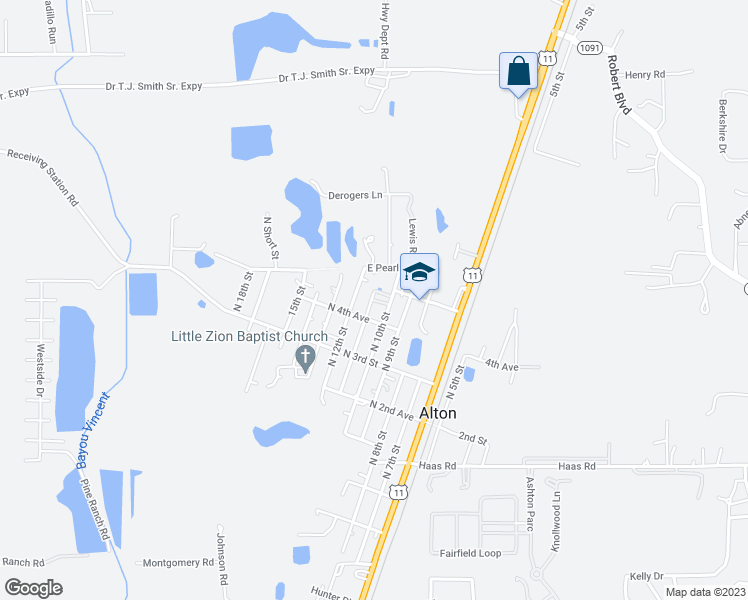 map of restaurants, bars, coffee shops, grocery stores, and more near 62385 North 11th Street in Slidell
