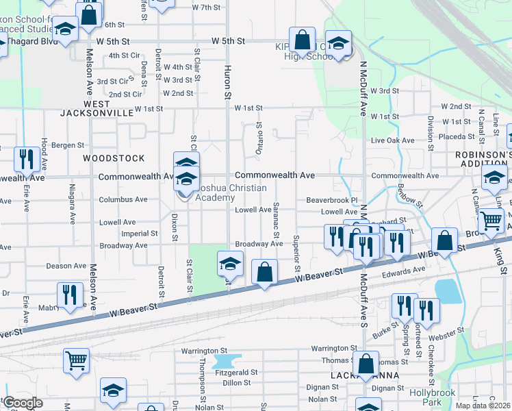 map of restaurants, bars, coffee shops, grocery stores, and more near 2716 Lowell Avenue in Jacksonville