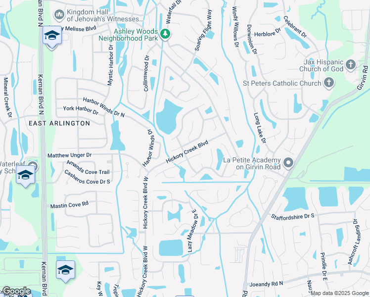 map of restaurants, bars, coffee shops, grocery stores, and more near 12602 Hickory Lakes Drive South in Jacksonville