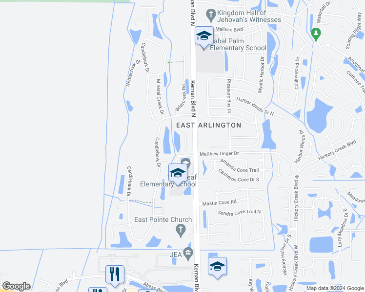 map of restaurants, bars, coffee shops, grocery stores, and more near 766 Briarcreek Road in Jacksonville