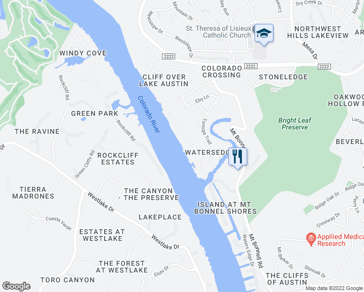 map of restaurants, bars, coffee shops, grocery stores, and more near 5225 Tortuga Trail in Austin