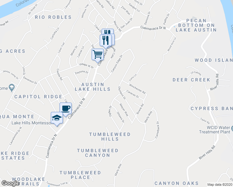 map of restaurants, bars, coffee shops, grocery stores, and more near 1302 Ogden Drive in Austin