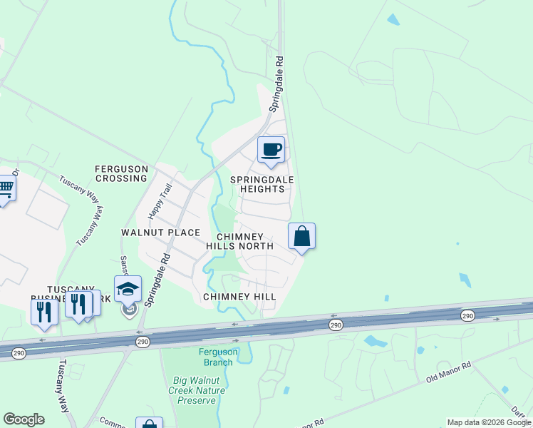 map of restaurants, bars, coffee shops, grocery stores, and more near 9115 Magna Carta Loop in Austin