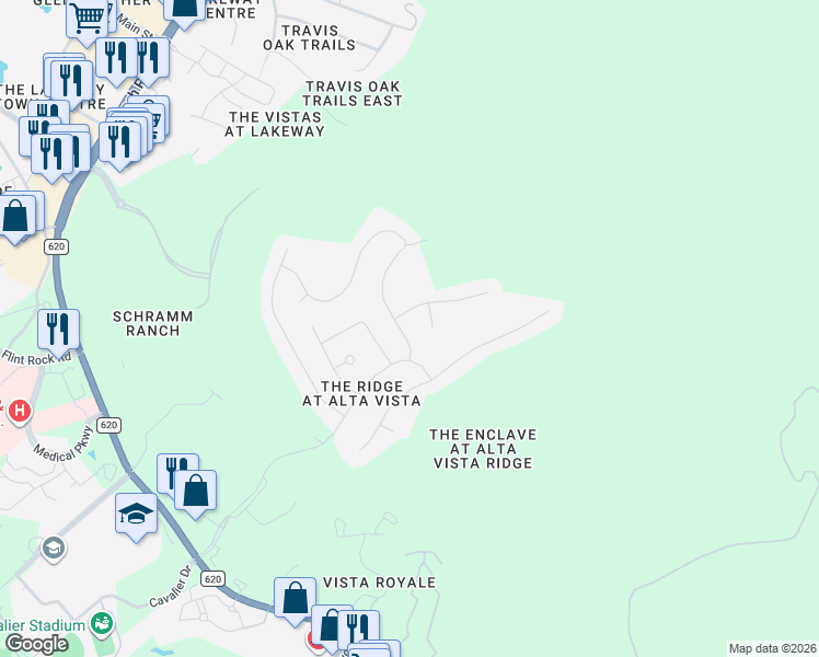 map of restaurants, bars, coffee shops, grocery stores, and more near 110 Varco Drive in Austin