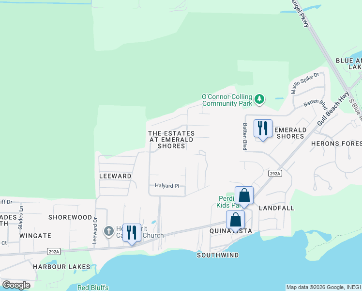 map of restaurants, bars, coffee shops, grocery stores, and more near 647 Downhaul Drive in Pensacola