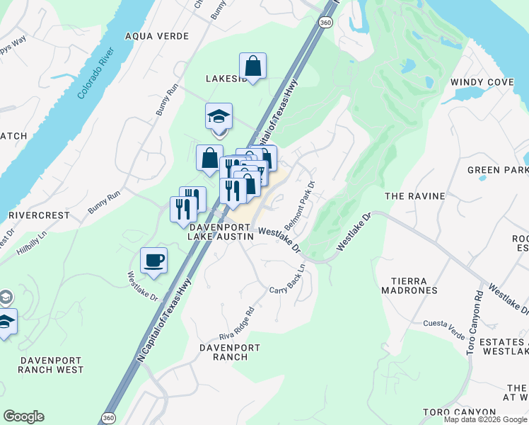 map of restaurants, bars, coffee shops, grocery stores, and more near 6009 Long Champ Court in Austin
