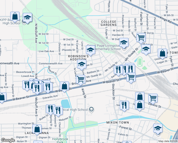 map of restaurants, bars, coffee shops, grocery stores, and more near 2093 Woodside Street in Jacksonville
