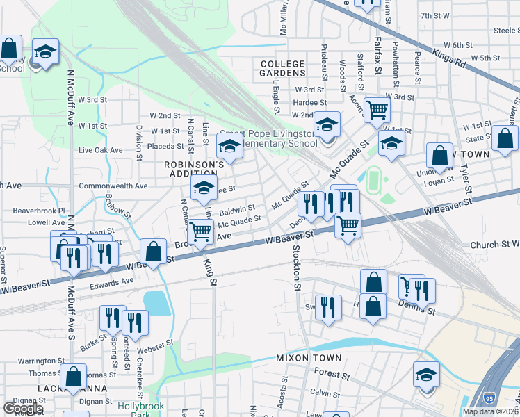 map of restaurants, bars, coffee shops, grocery stores, and more near 2018 Woodside Street in Jacksonville