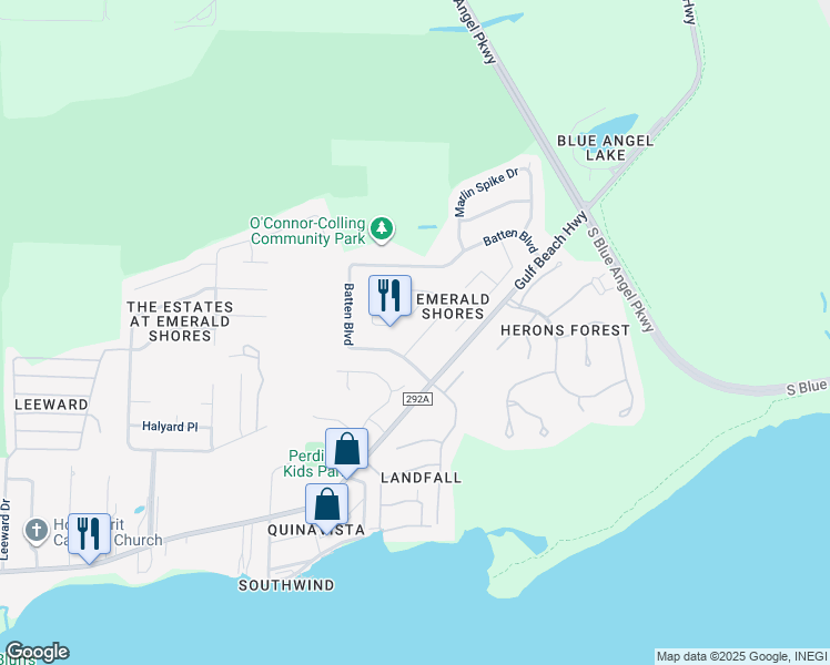 map of restaurants, bars, coffee shops, grocery stores, and more near 4118 Spinnaker Place in Pensacola