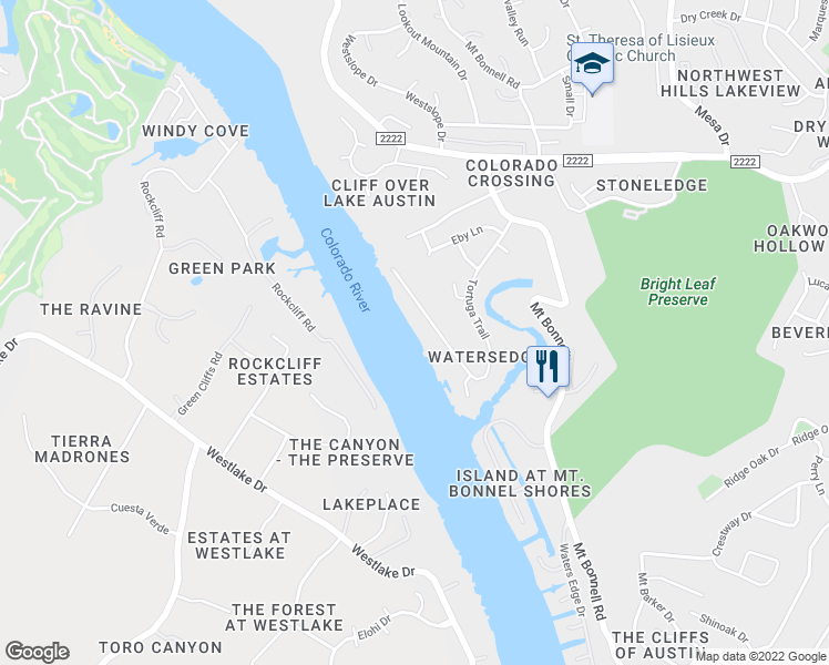 map of restaurants, bars, coffee shops, grocery stores, and more near 5221 Tortuga Trail in Austin