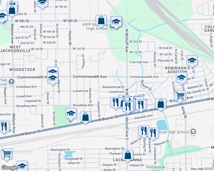 map of restaurants, bars, coffee shops, grocery stores, and more near 2578 Commonwealth Avenue in Jacksonville