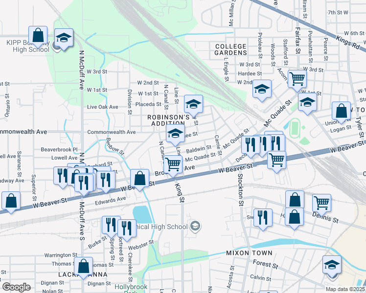 map of restaurants, bars, coffee shops, grocery stores, and more near 2093 Woodside Street in Jacksonville