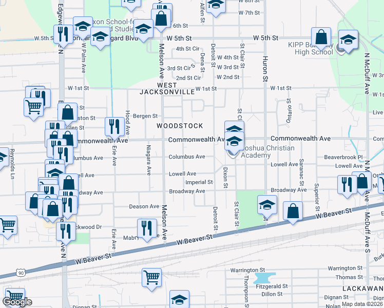 map of restaurants, bars, coffee shops, grocery stores, and more near 3056 Commonwealth Avenue in Jacksonville