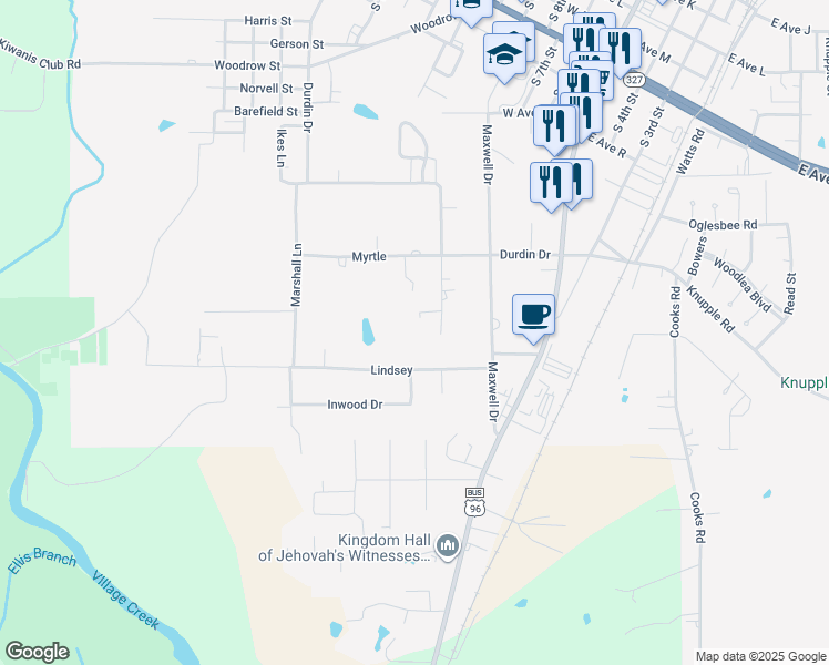map of restaurants, bars, coffee shops, grocery stores, and more near 360 Briarwood Street in Silsbee