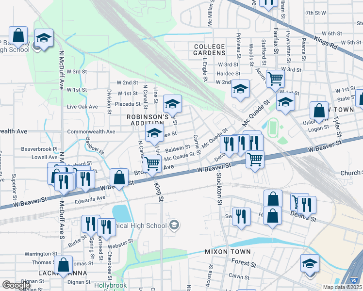 map of restaurants, bars, coffee shops, grocery stores, and more near 2018 Woodside Street in Jacksonville