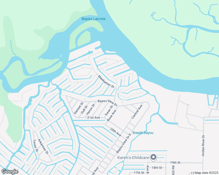 map of restaurants, bars, coffee shops, grocery stores, and more near 11032 Manhattan Street in Bay St. Louis