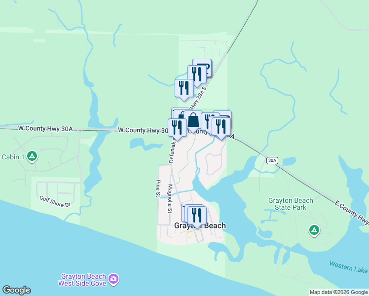 map of restaurants, bars, coffee shops, grocery stores, and more near 32 East County Highway 30A in Santa Rosa Beach