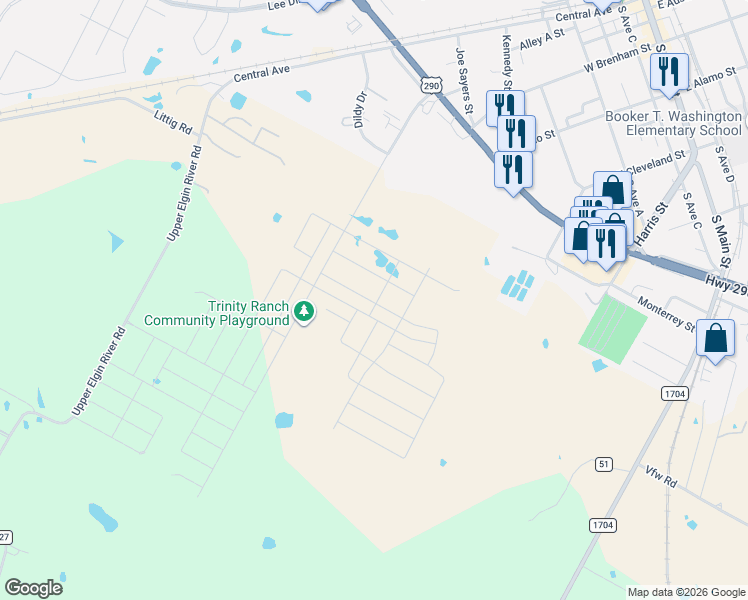 map of restaurants, bars, coffee shops, grocery stores, and more near 158 Gullivers Drive in Elgin