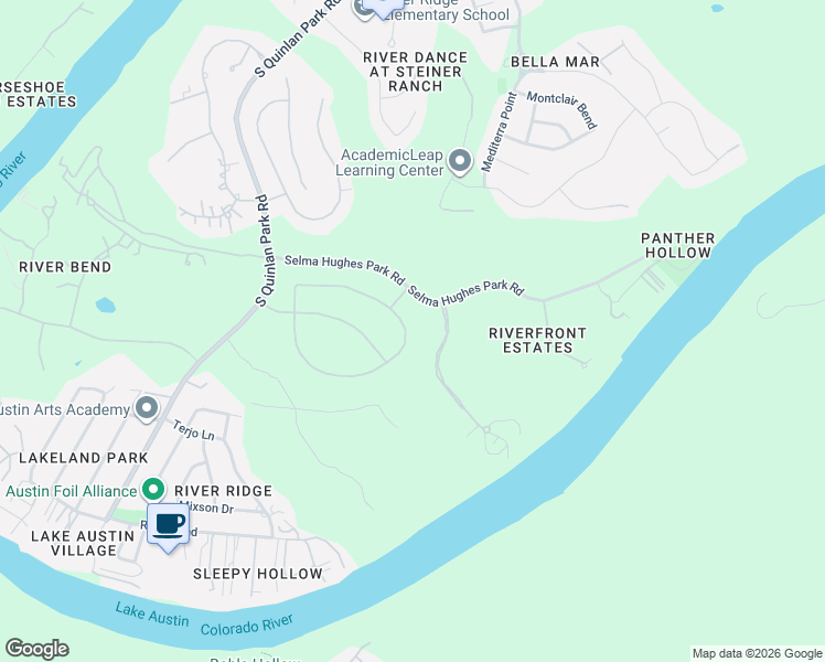 map of restaurants, bars, coffee shops, grocery stores, and more near 1400 Morning Moon Circle in Austin