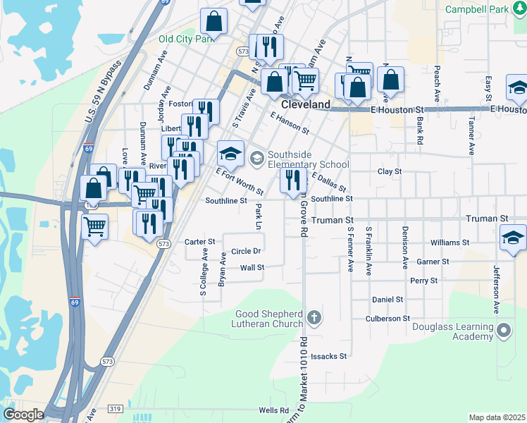 map of restaurants, bars, coffee shops, grocery stores, and more near 402 Southline Street in Cleveland