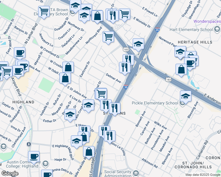 map of restaurants, bars, coffee shops, grocery stores, and more near 608 Blackson Avenue in Austin