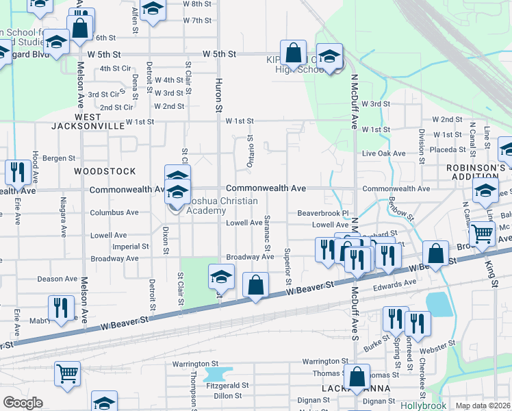 map of restaurants, bars, coffee shops, grocery stores, and more near 945 Saranac Street in Jacksonville