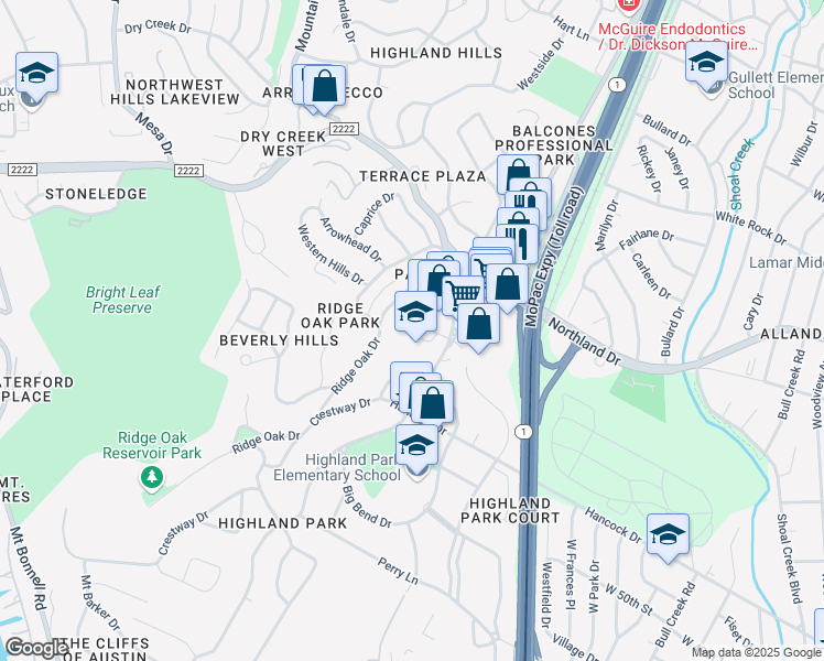 map of restaurants, bars, coffee shops, grocery stores, and more near 5324 Balcones Drive in Austin