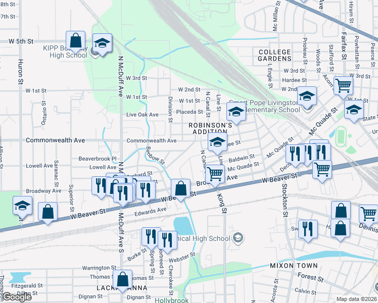 map of restaurants, bars, coffee shops, grocery stores, and more near 2249 Bradford Street in Jacksonville