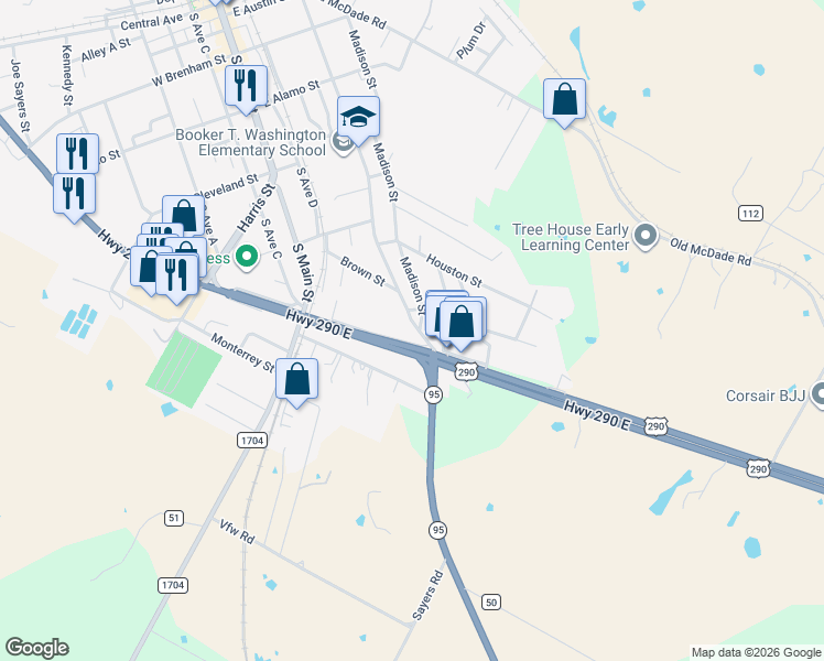 map of restaurants, bars, coffee shops, grocery stores, and more near 815 Madison Street in Elgin