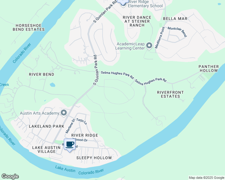 map of restaurants, bars, coffee shops, grocery stores, and more near 801 Morning Moon Circle in Austin