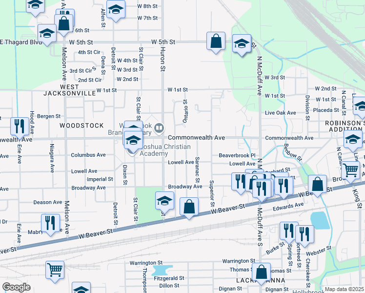 map of restaurants, bars, coffee shops, grocery stores, and more near 940 Ontario Street in Jacksonville