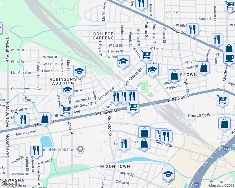 map of restaurants, bars, coffee shops, grocery stores, and more near 1805 Decottes Street in Jacksonville