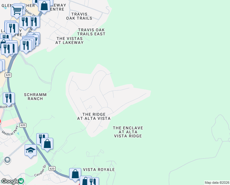 map of restaurants, bars, coffee shops, grocery stores, and more near 120 Burgess Cove in Austin