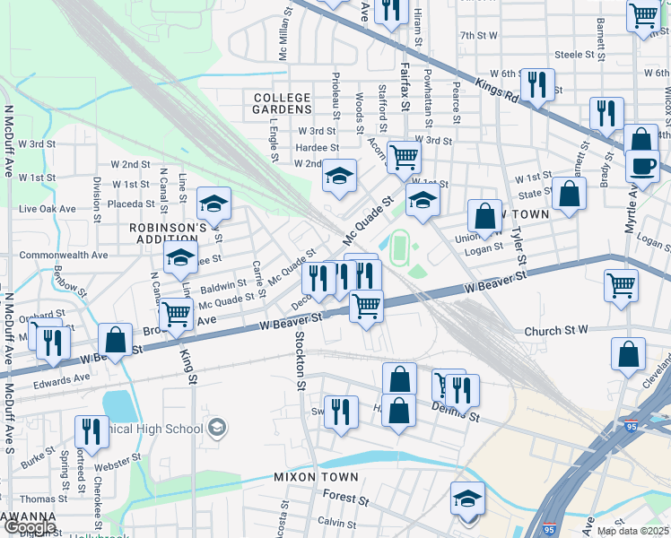 map of restaurants, bars, coffee shops, grocery stores, and more near 1805 Decottes Street in Jacksonville