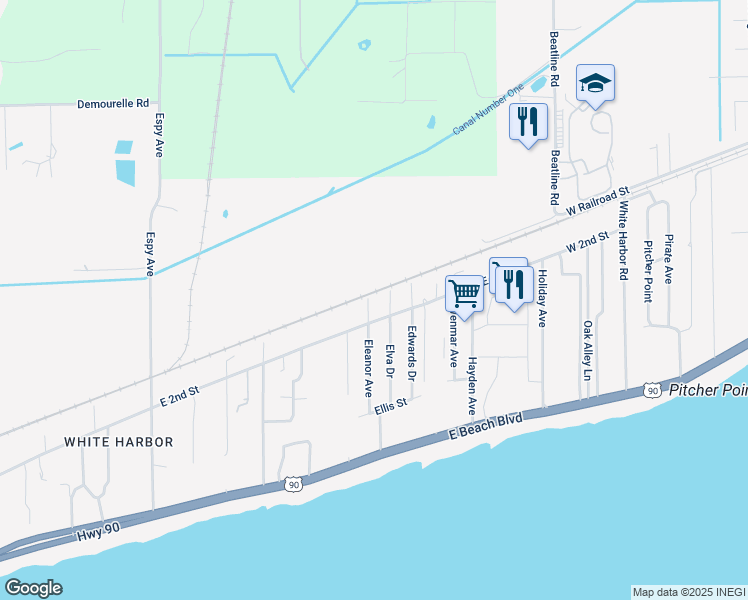 map of restaurants, bars, coffee shops, grocery stores, and more near 206 Eleanor Avenue in Pass Christian