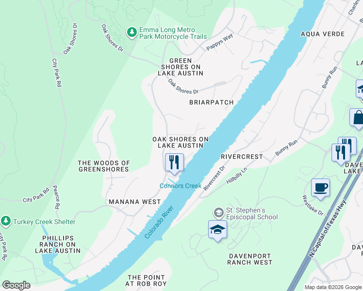 map of restaurants, bars, coffee shops, grocery stores, and more near 3107 Frijolita Street in Austin