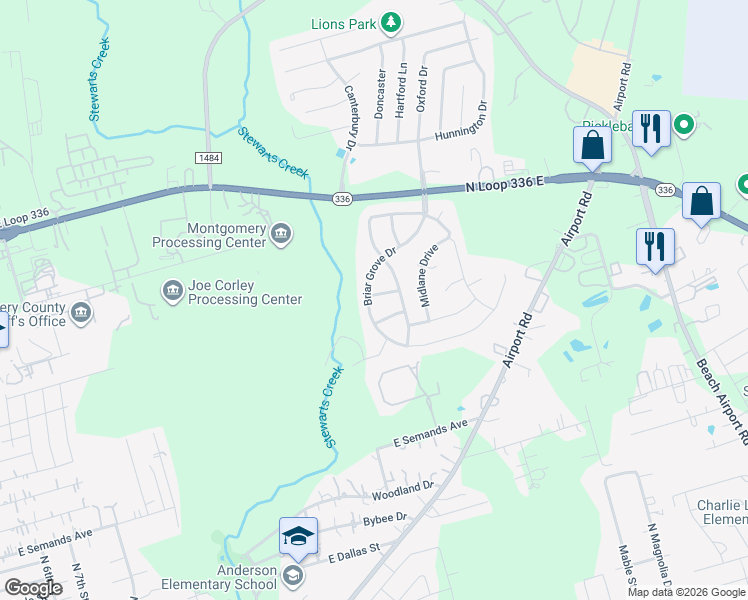 map of restaurants, bars, coffee shops, grocery stores, and more near 1002 Briar Cut Off in Conroe