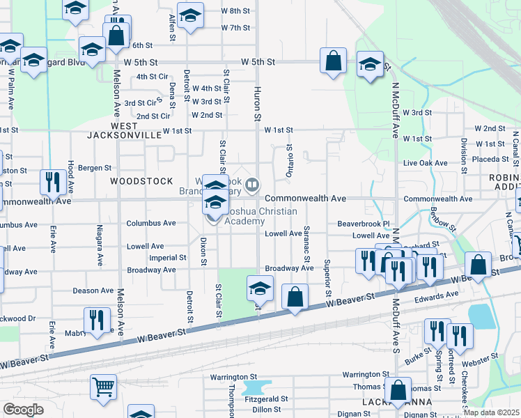 map of restaurants, bars, coffee shops, grocery stores, and more near 947 Huron Street in Jacksonville
