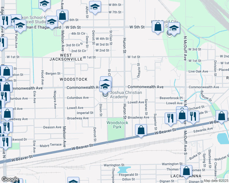 map of restaurants, bars, coffee shops, grocery stores, and more near 963 Allison Street in Jacksonville