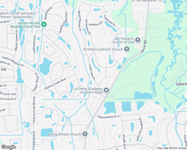 map of restaurants, bars, coffee shops, grocery stores, and more near 857 Long Lake Drive in Jacksonville