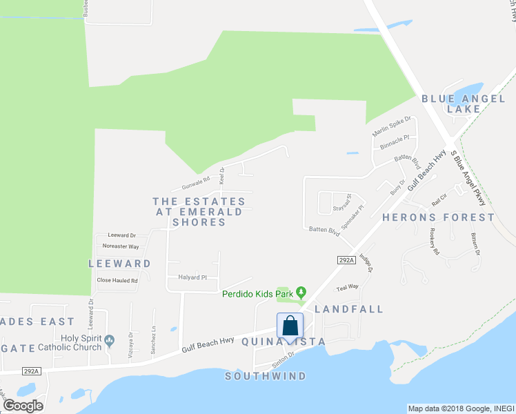 map of restaurants, bars, coffee shops, grocery stores, and more near 2532 Jibe Drive in Pensacola